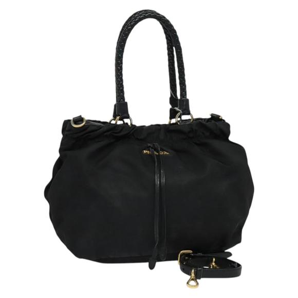 PRADA Hand Bag Nylon 2way Black Gold Auth 132545 - Picture 1 of 16